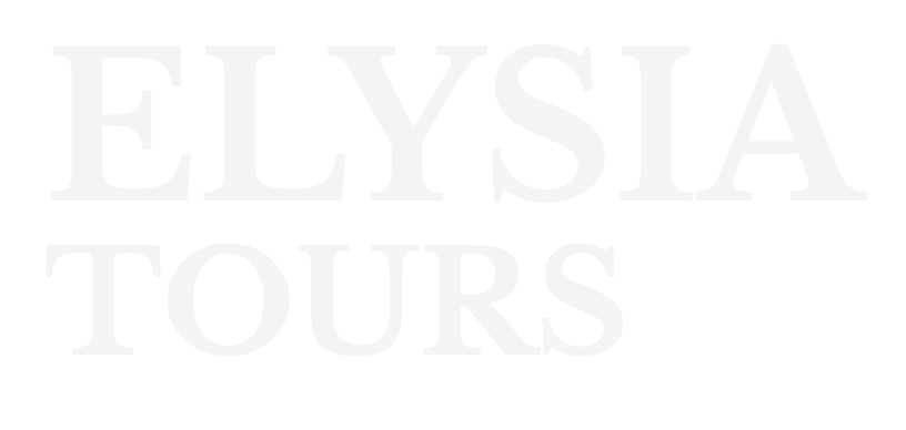 Logo with the words 'ELYsia TOURS' in white serif font on a black background.